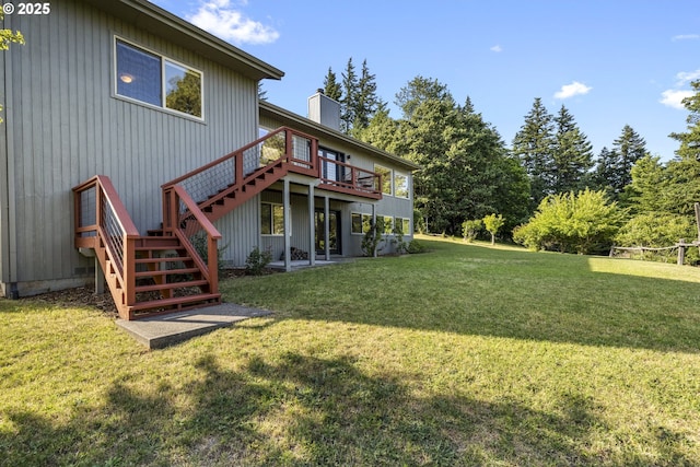 4719 Westwood Dr, Hood River, OR 97031 - view of grassy yard with stairway and a deck