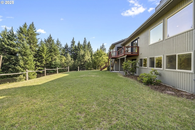 4719 Westwood Dr, Hood River, OR 97031 - view of grassy yard featuring stairs and a wooden deck
