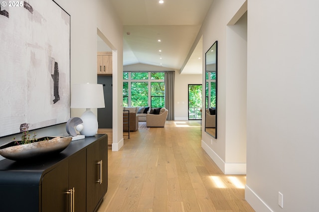 480 W U St, Washougal, WA 98671 - corridor with light wood-style flooring, lofted ceiling, baseboards, and recessed lighting