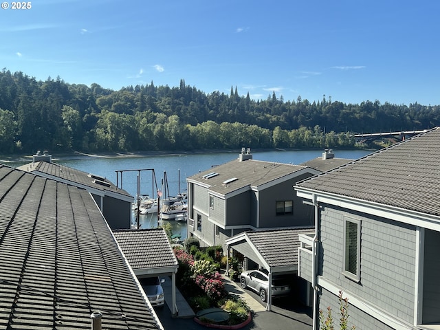 view of dock with a water view