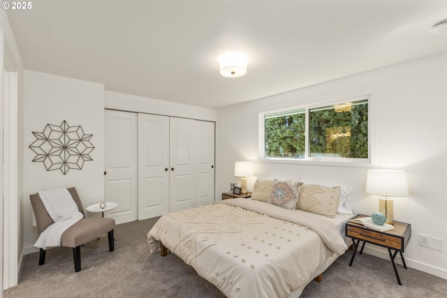 carpeted bedroom with a closet