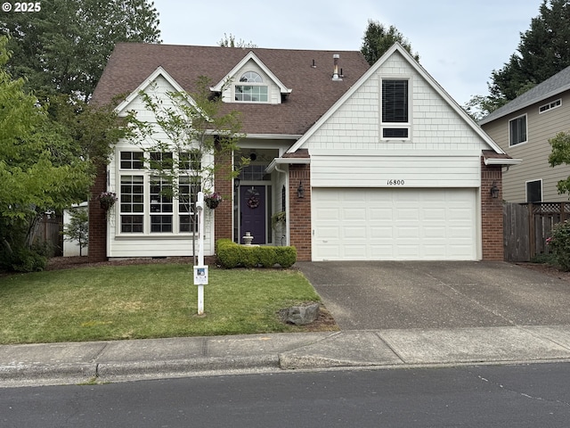 16800 NW Paddington Dr, Beaverton, OR 97006 - traditional-style house featuring concrete driveway, brick siding, a garage, and a shingled roof