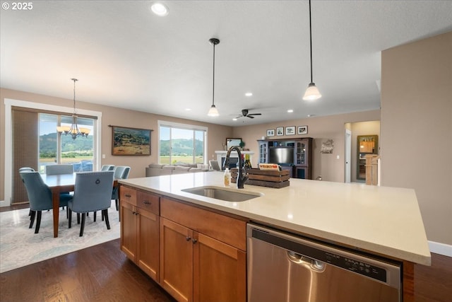 2336 Heather Way, Forest Grove, OR 97116 - kitchen with dishwasher, a sink, dark wood-type flooring, open floor plan, and recessed lighting