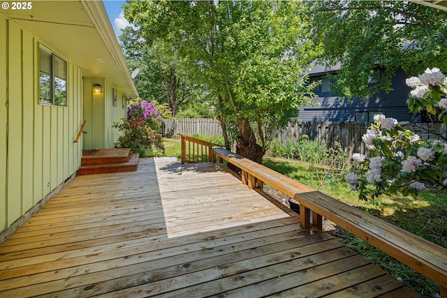 deck with a fenced backyard