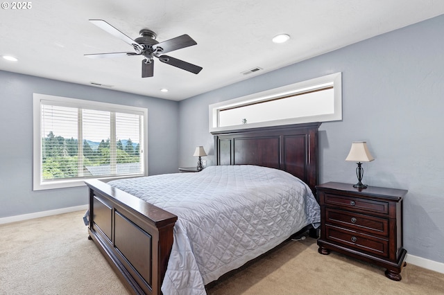 1155 Holly Ave, Cottage Grove, OR 97424 - bedroom with light carpet, ceiling fan, and recessed lighting