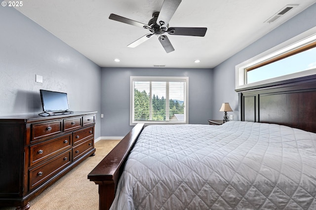 1155 Holly Ave, Cottage Grove, OR 97424 - bedroom featuring light carpet, multiple windows, ceiling fan, and recessed lighting