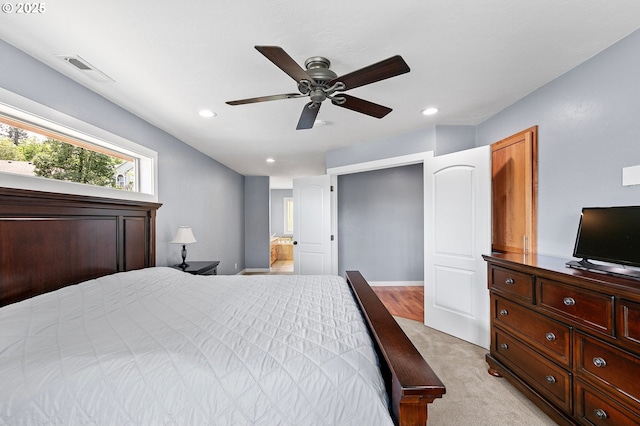 1155 Holly Ave, Cottage Grove, OR 97424 - bedroom with recessed lighting, a ceiling fan, and light carpet