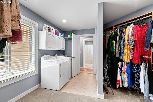 1155 Holly Ave, Cottage Grove, OR 97424 - laundry room with washing machine and clothes dryer, light carpet, and cabinet space