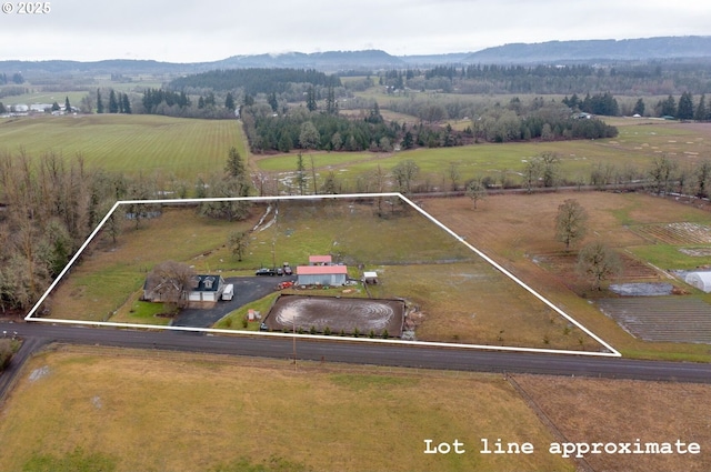 aerial view with a mountain view and a rural view