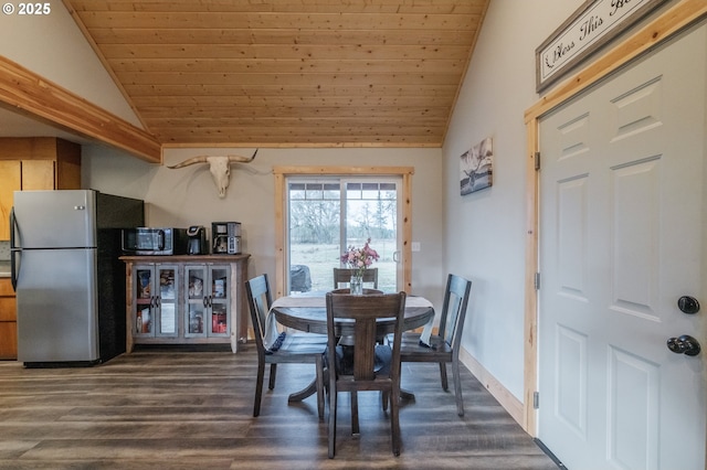 34949 Bond Rd, Lebanon, OR 97355 - dining room with wooden ceiling, lofted ceiling, and dark wood-style flooring