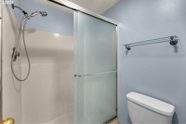 bathroom with toilet and a shower stall