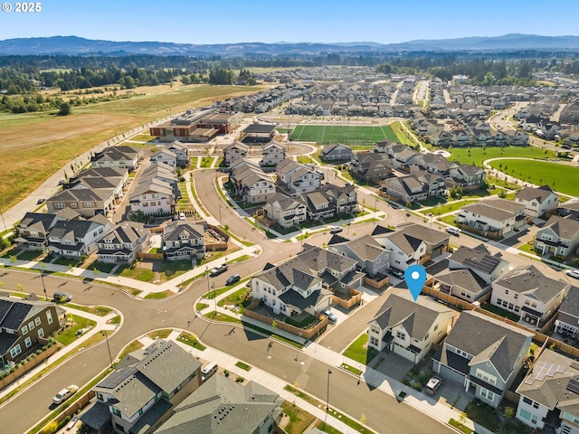 drone / aerial view with a mountain view