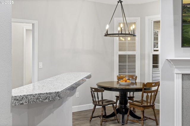 dining space with hardwood / wood-style floors