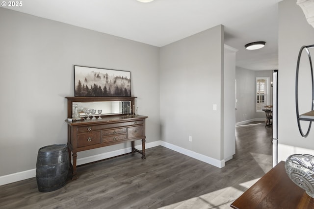 interior space with dark wood-type flooring