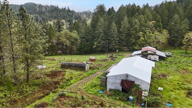 bird's eye view featuring a forest view