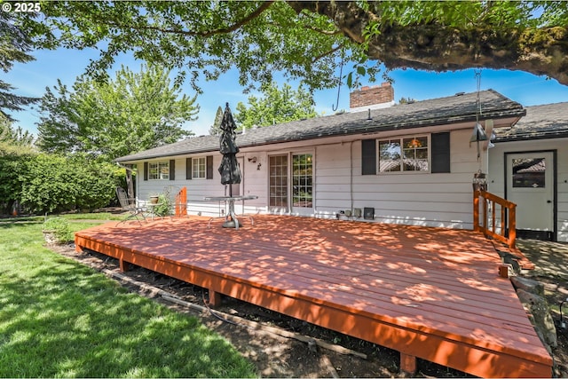 14414 NE Schuyler St, Portland, OR 97230 - back of property featuring a chimney, a yard, and a deck