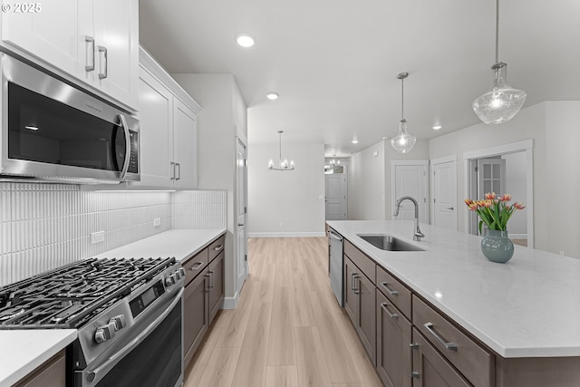 16401 SW Cambridge Ln, Durham, OR 97224 - kitchen with stainless steel appliances, a sink, recessed lighting, backsplash, and white cabinetry