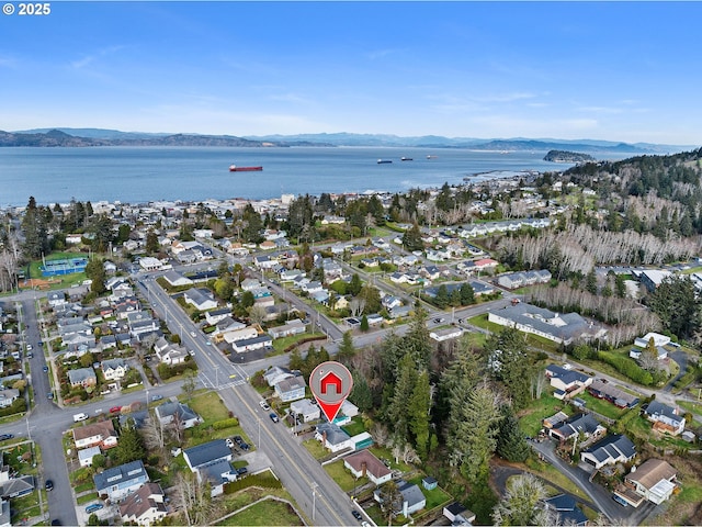 aerial view with a water and mountain view