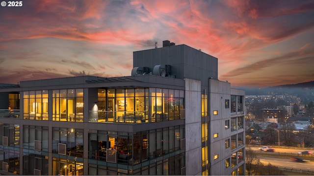 view of back house at dusk