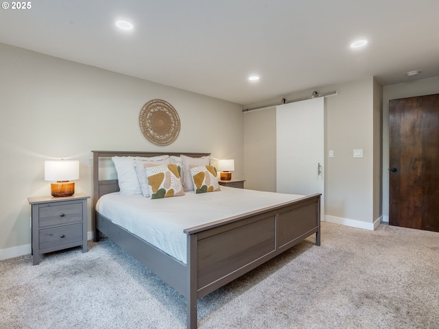 2490 SW Scenic Dr, Portland, OR 97225 - bedroom with carpet floors, recessed lighting, and a barn door