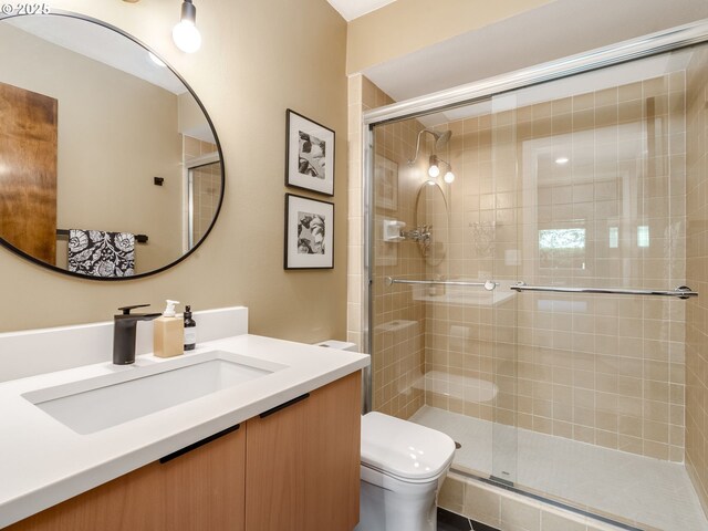 2490 SW Scenic Dr, Portland, OR 97225 - bathroom featuring a shower stall and vanity