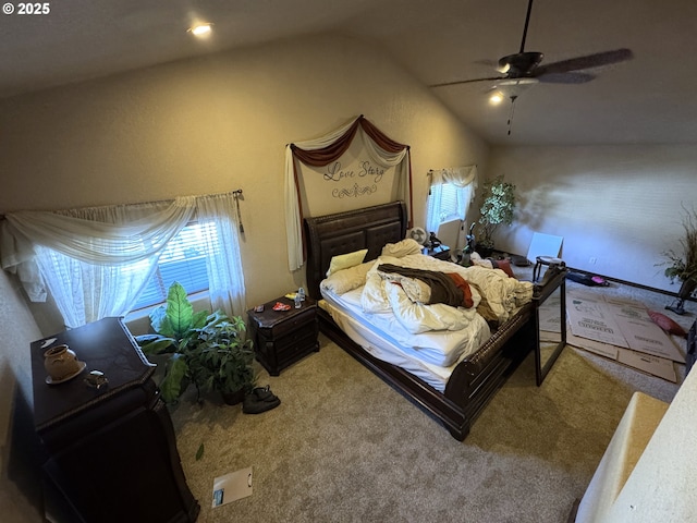 bedroom featuring vaulted ceiling and carpet flooring