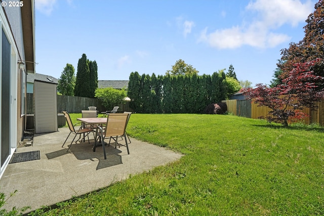 view of yard with a fenced backyard and a patio area