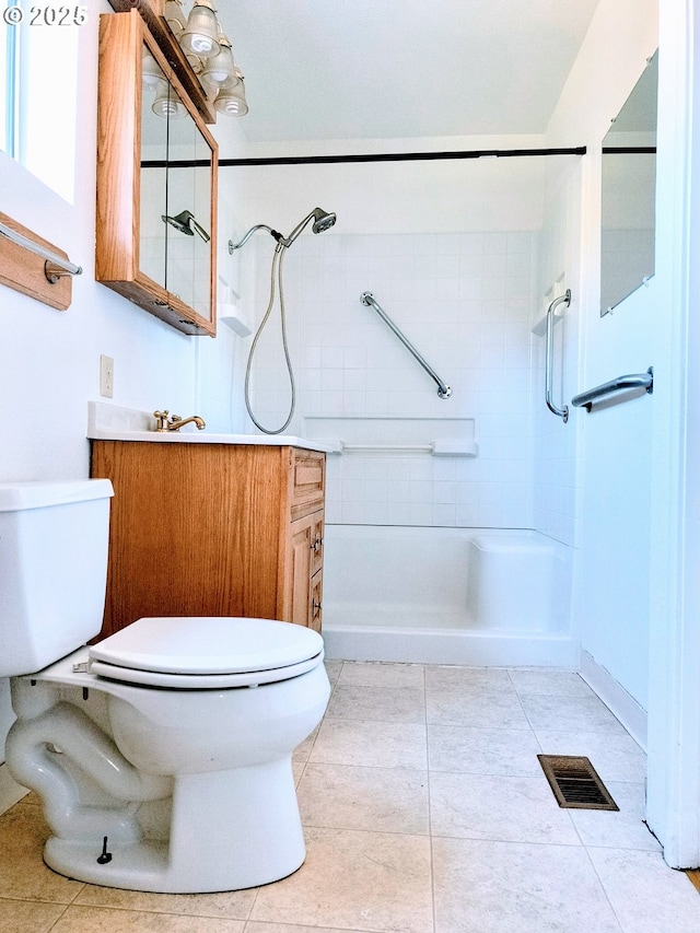 123 1st St, Dillard, OR 97432 - bathroom with toilet, a shower, tile patterned floors, and vanity