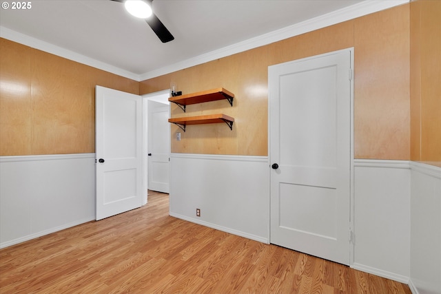 4429 SE Raymond St, Portland, OR 97206 - unfurnished bedroom featuring light wood finished floors, ceiling fan, and crown molding