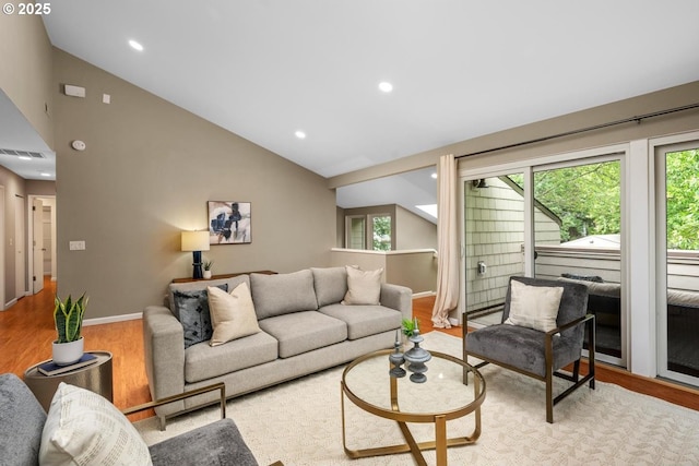 1771 NW 143rd Ave Unit 38, Portland, OR 97229 - living area with wood finished floors, plenty of natural light, recessed lighting, and high vaulted ceiling
