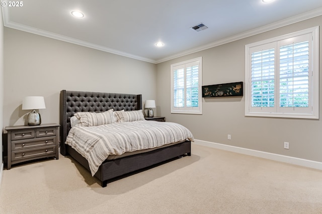 2030 W 34th Ave, Eugene, OR 97405 - bedroom featuring baseboards, light colored carpet, ornamental molding, and recessed lighting