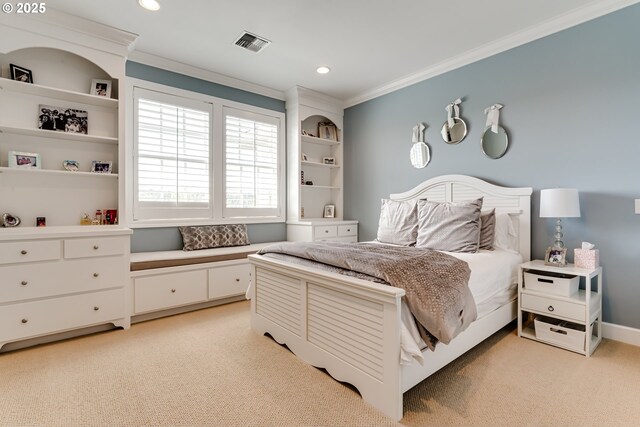 2030 W 34th Ave, Eugene, OR 97405 - bedroom with ornamental molding, light carpet, and recessed lighting