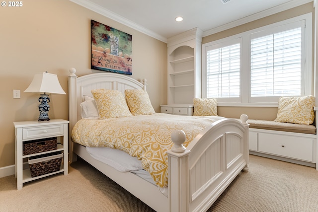 2030 W 34th Ave, Eugene, OR 97405 - bedroom featuring light carpet, ornamental molding, and recessed lighting