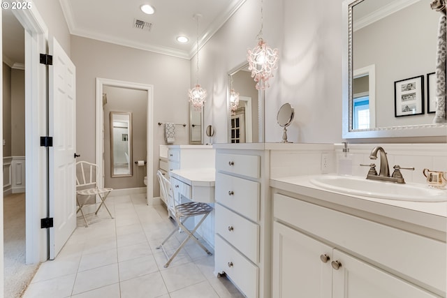 2030 W 34th Ave, Eugene, OR 97405 - full bathroom with crown molding, tile patterned flooring, vanity, and recessed lighting