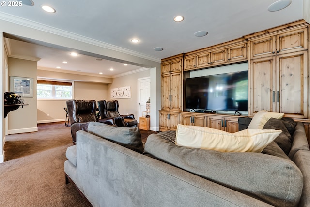 2030 W 34th Ave, Eugene, OR 97405 - carpeted living room with baseboards, crown molding, and recessed lighting