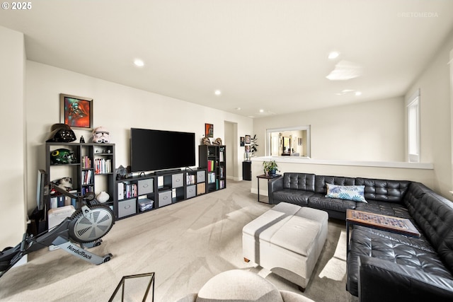 living room featuring light colored carpet