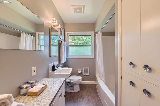 4645 NE 42nd Ave, Portland, OR 97218 - bathroom featuring heating unit, vanity, and shower / bathtub combination with curtain