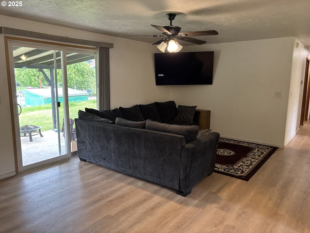 145 Donald Ter, Myrtle Creek, OR 97457 - living area with ceiling fan, light wood-type flooring, a textured ceiling, and baseboards