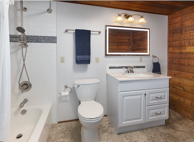 full bathroom with vanity, toilet, and shower / bath combo