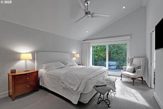 7100 SW Willowmere Dr, Portland, OR 97225 - bedroom with access to outside, carpet, a ceiling fan, recessed lighting, and baseboards