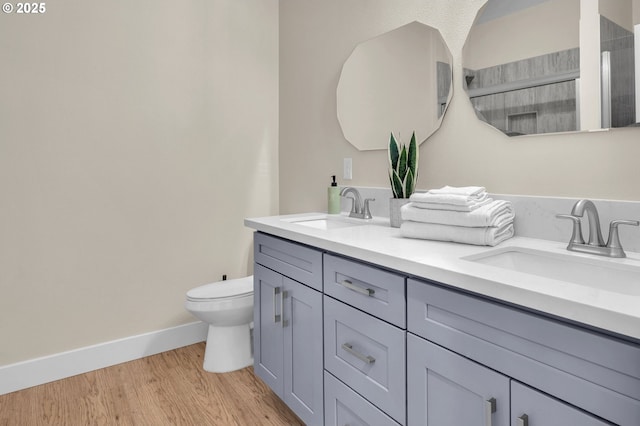 bathroom featuring vanity, toilet, and wood-type flooring