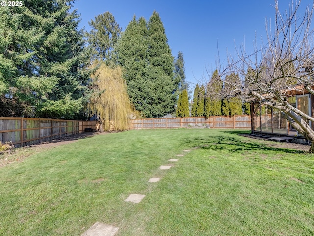 view of yard with a fenced backyard