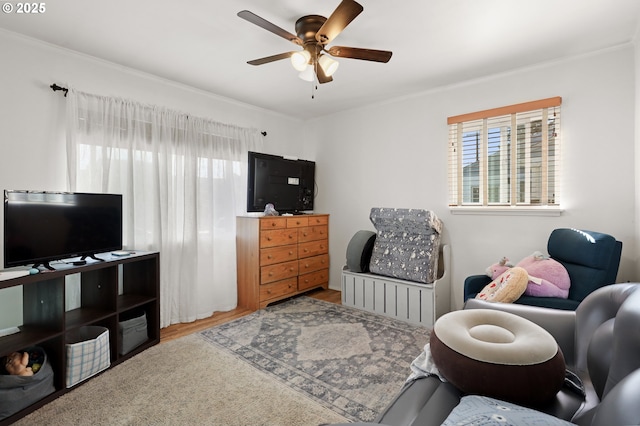 1510 W 10th St, The Dalles, OR 97058 - sitting room featuring crown molding, ceiling fan, and wood finished floors