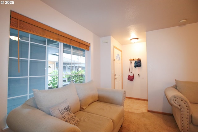 living room with light colored carpet