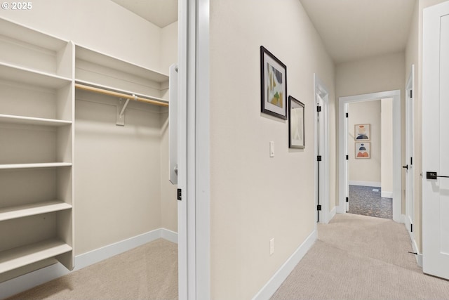 hallway featuring baseboards and carpet flooring