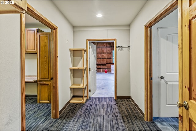 151 Owl Creek Rd, Kelso, WA 98626 - hallway featuring baseboards, dark colored carpet, and recessed lighting