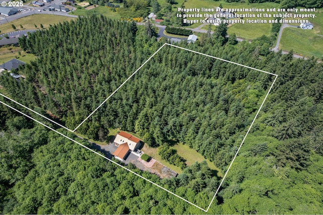 25363 Wonderly Rd, Rainier, OR 97048 - aerial view of property's location with property parcel outlined and a forest