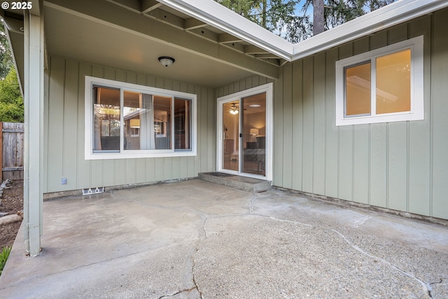 view of patio featuring fence