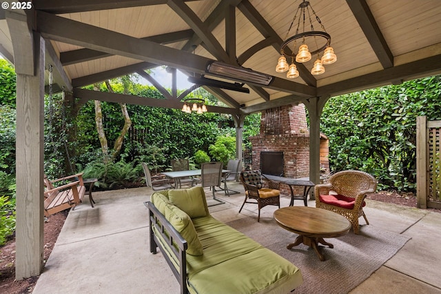 7150 SE 27th Ave, Portland, OR 97202 - view of patio with a gazebo, an outdoor living space with a fireplace, and outdoor dining area