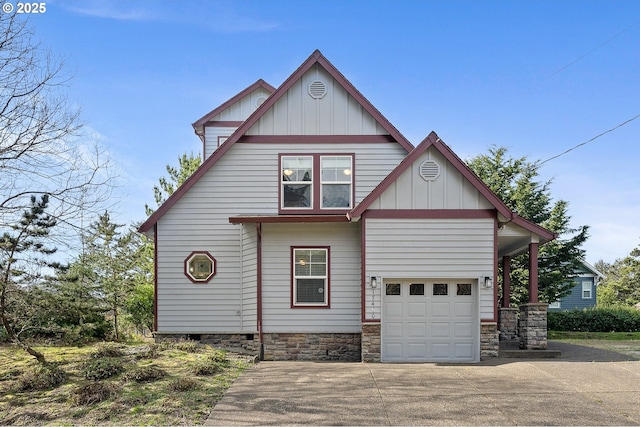 exterior space featuring concrete driveway and board and batten siding